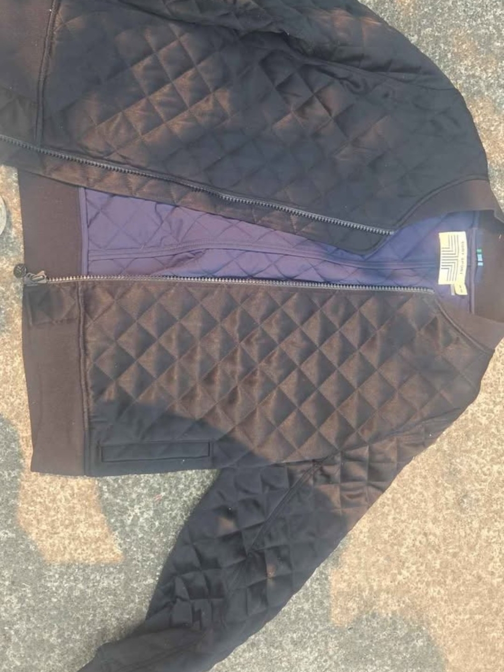 Tory Sport Black Quilted Bomber Jacket with Purple Lining